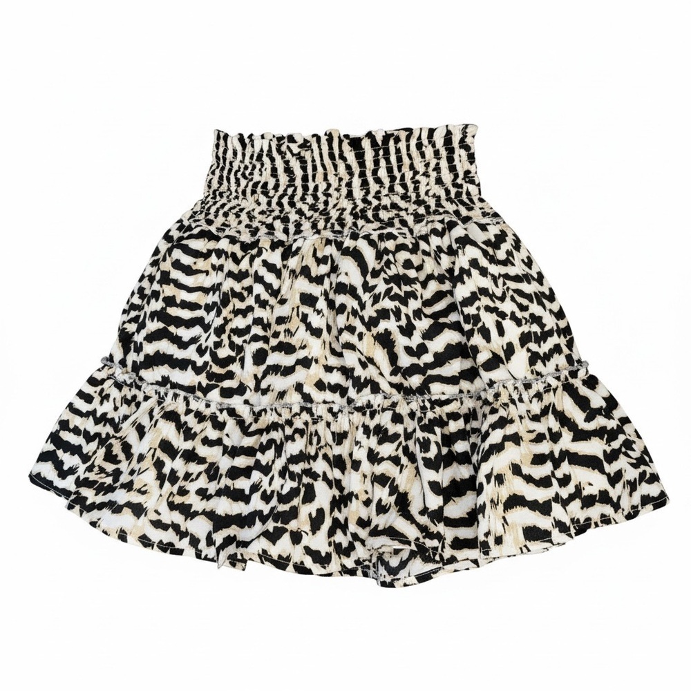 Altar’d State Animal Print Tiered Ruffle Smocked Waist Mini Skirt Small Boho